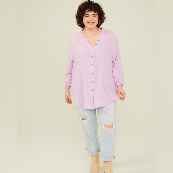 Arula June Button Down Womens Top 100% Cotton Oversized Lavender 1XL - Picture 1 of 5